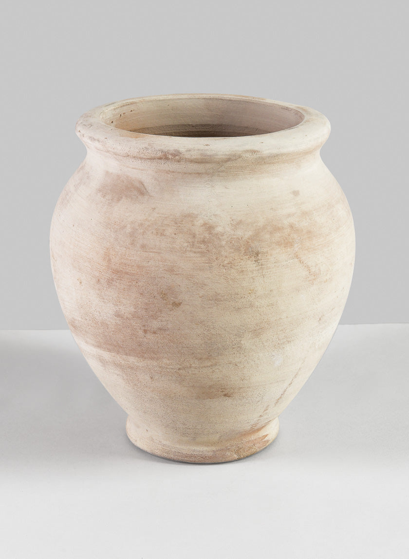 8.5in Tall Petra Aged White Wash Clay Amphora URN Decor Jamali Garden