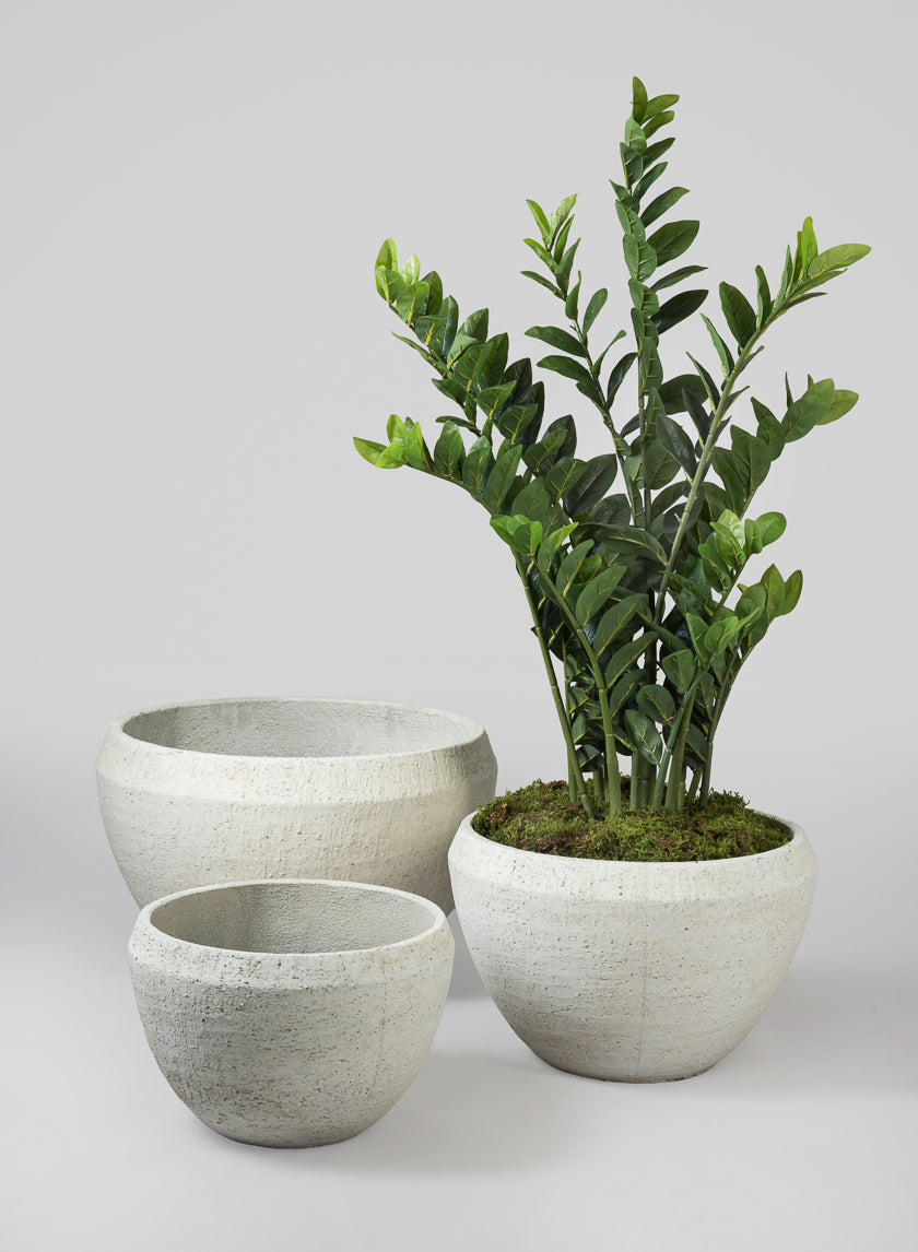 Meknes Fiber Cement Low Bowls, Rustic White Decor Jamali Garden