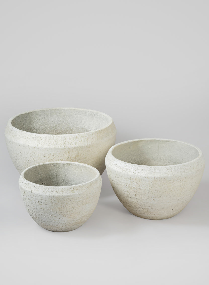 Meknes Fiber Cement Low Bowls, Rustic White Decor Jamali Garden