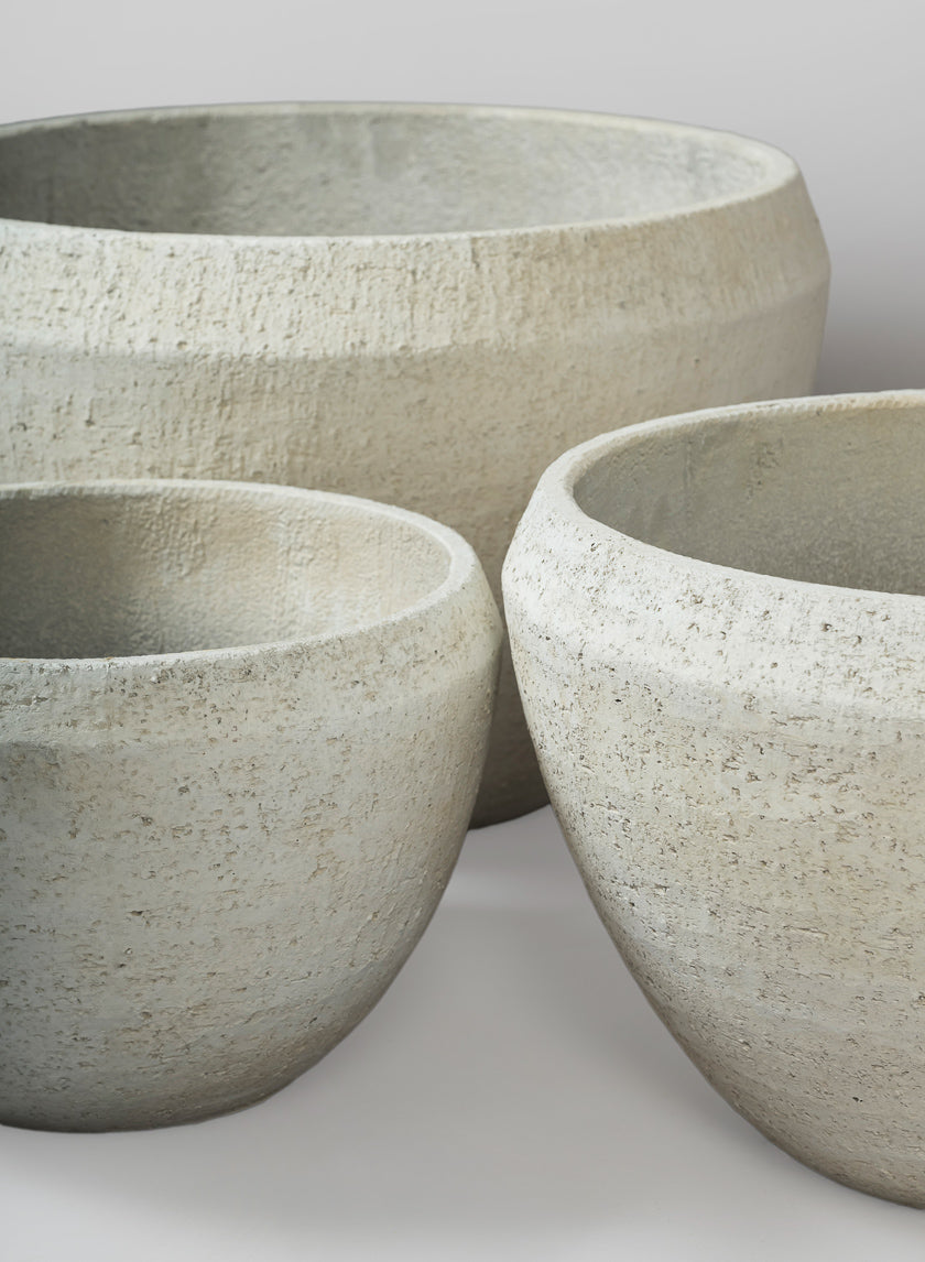 Meknes Fiber Cement Low Bowls, Rustic White Decor Jamali Garden