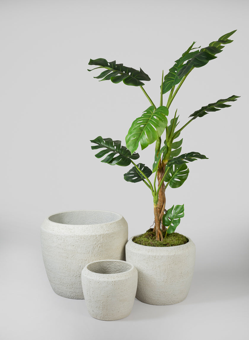 Medium Meknes Fiber Cement Planters, Rustic White Decor Jamali Garden