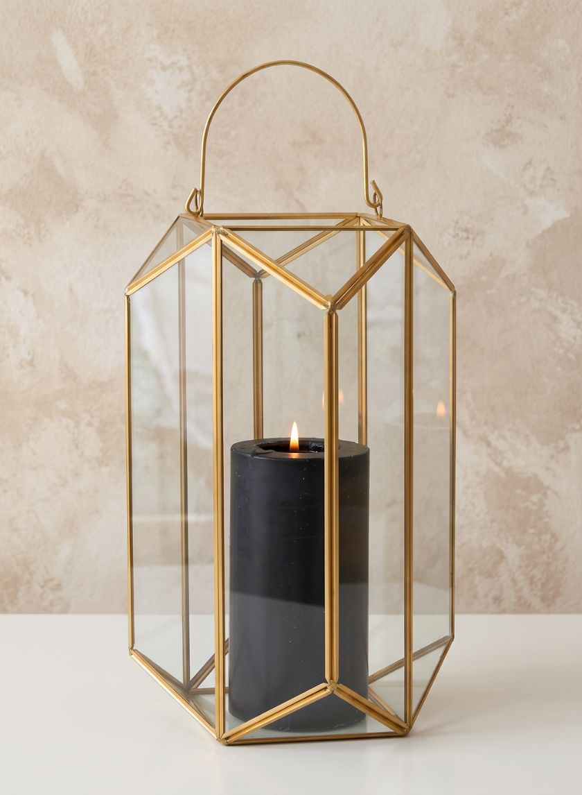 11in Tall Emerald Cut Glass Lantern Decor Jamali Garden
