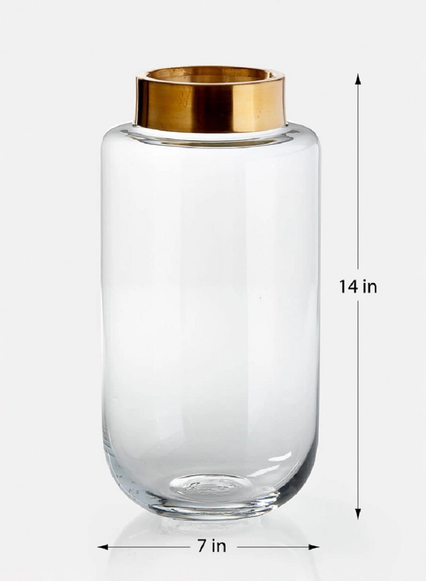 14in Tall Gold Mouth Jar Glass Vase Decor Jamali Garden