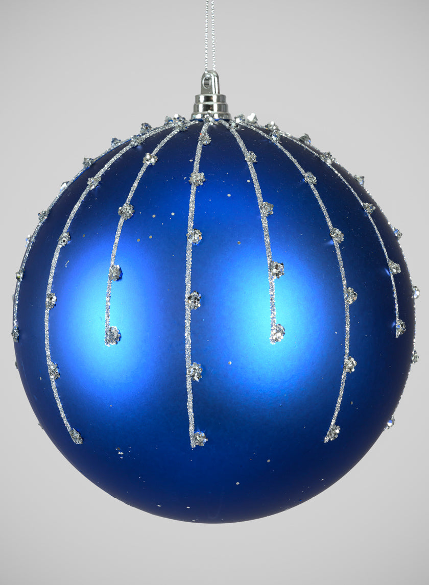 6in Round Silver Dust Lined Matte Blue Plastic Ornament Ball Decor Jamali Garden