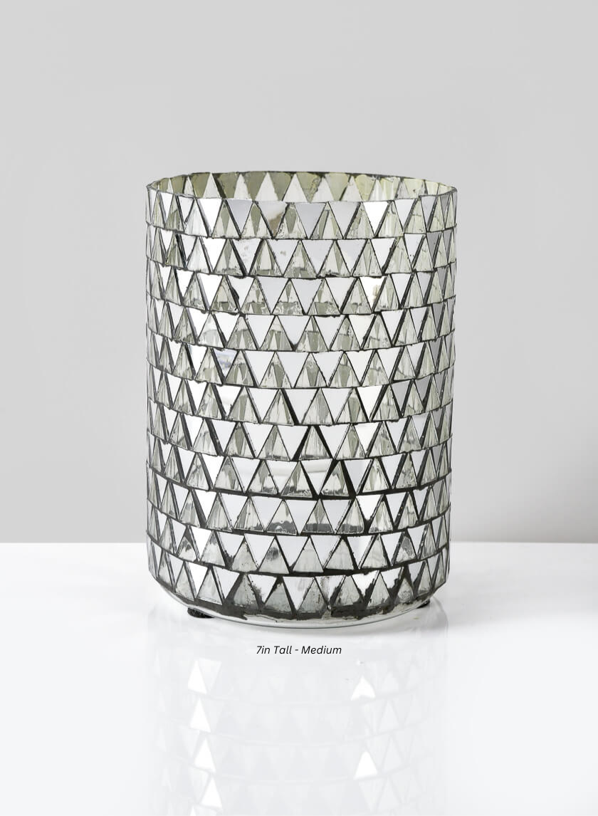 Harem Mirror Mosaic Glass Cylinder Decor Jamali Garden Silver 7in Tall - Medium EACH