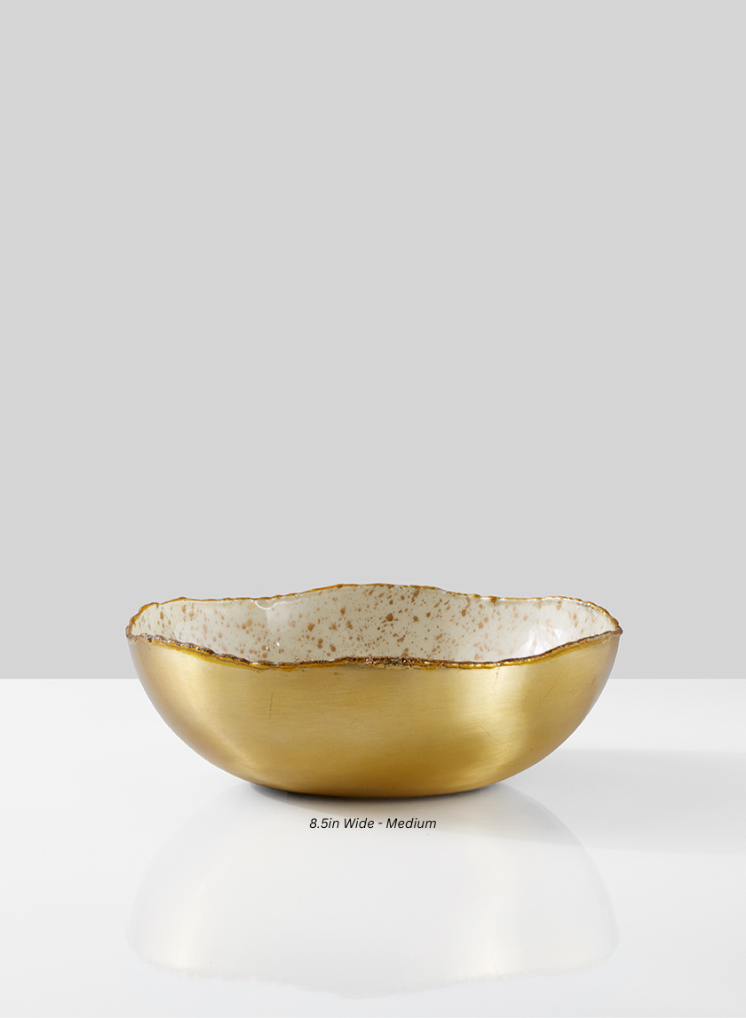 Gold & Ivory Speckled Enamel Bowl Decor Jamali Garden Gold/Ivory 8.5in Wide - Medium EACH