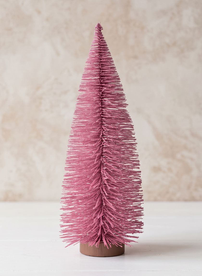 10in Tall Pink Frost Glittered Tabletop Christmas Tree, Case of 12 Decor Jamali Garden