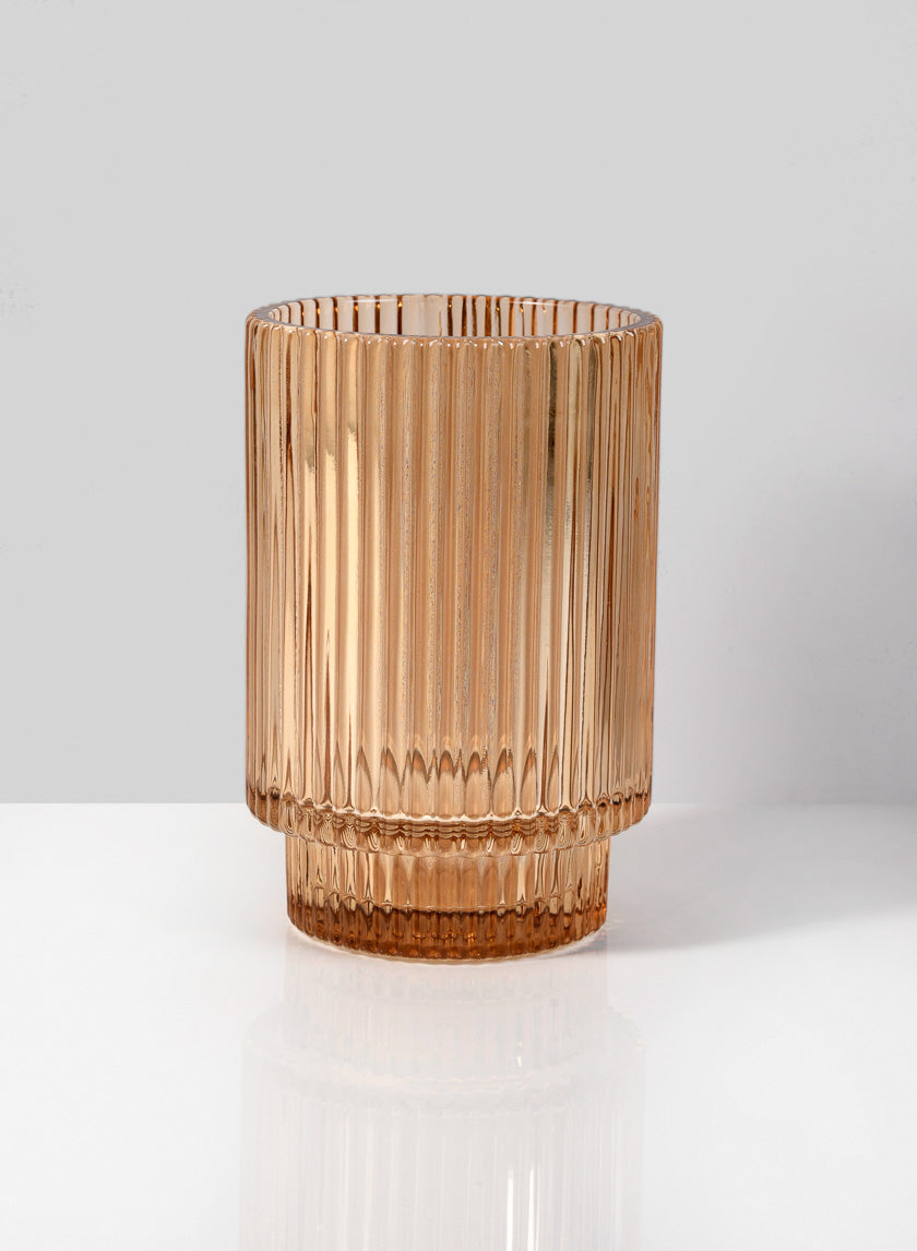 5in Tall Amber Pleated Glass Votive Holder Decor Jamali Garden