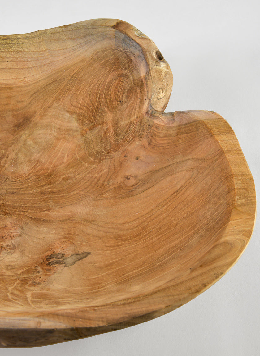12in Wide Makassar Teak Dish Wood Bowl Decor Jamali Garden
