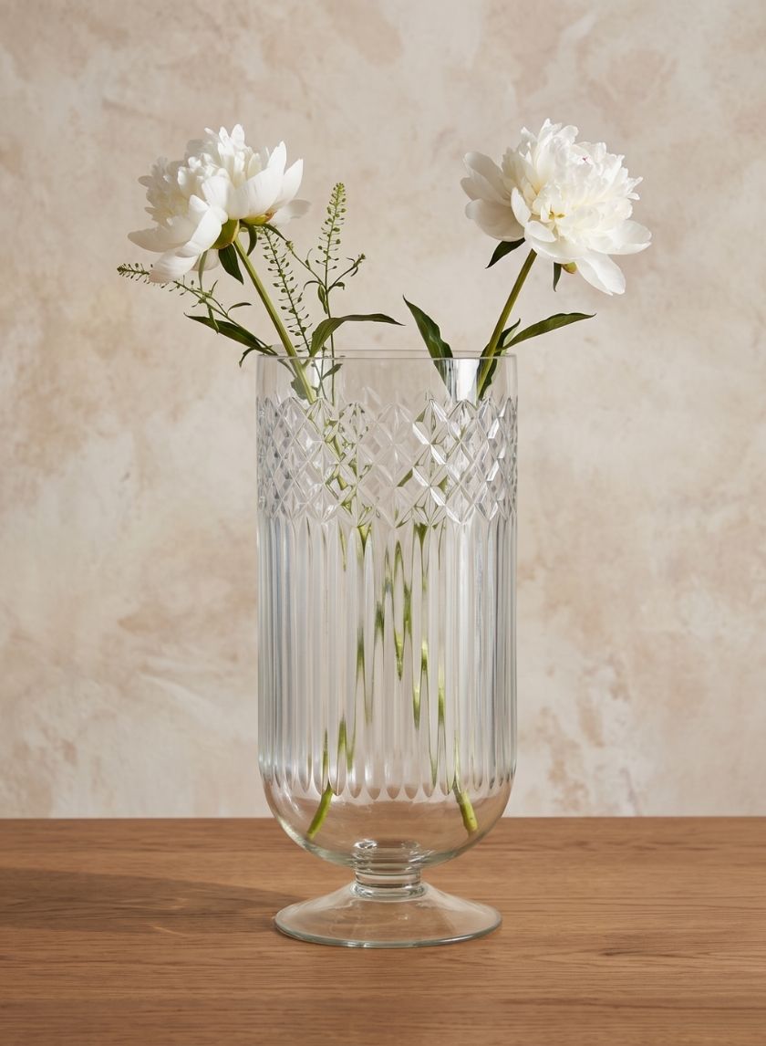 13in Tall Harem Cut Work Hurricane Glass Vase Decor Jamali Garden