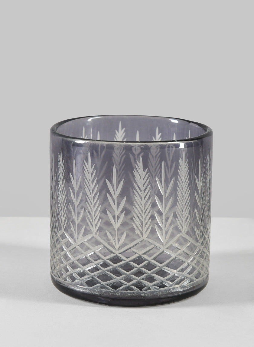 Almira Palm Smoke Gray Cut Work Glass Cylinder Decor Jamali Garden