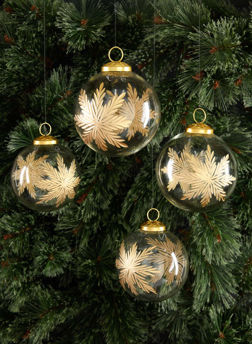 4in Round Zidane Gold Flake Clear Glass Ornament, Set of 4 Decor Jamali Garden