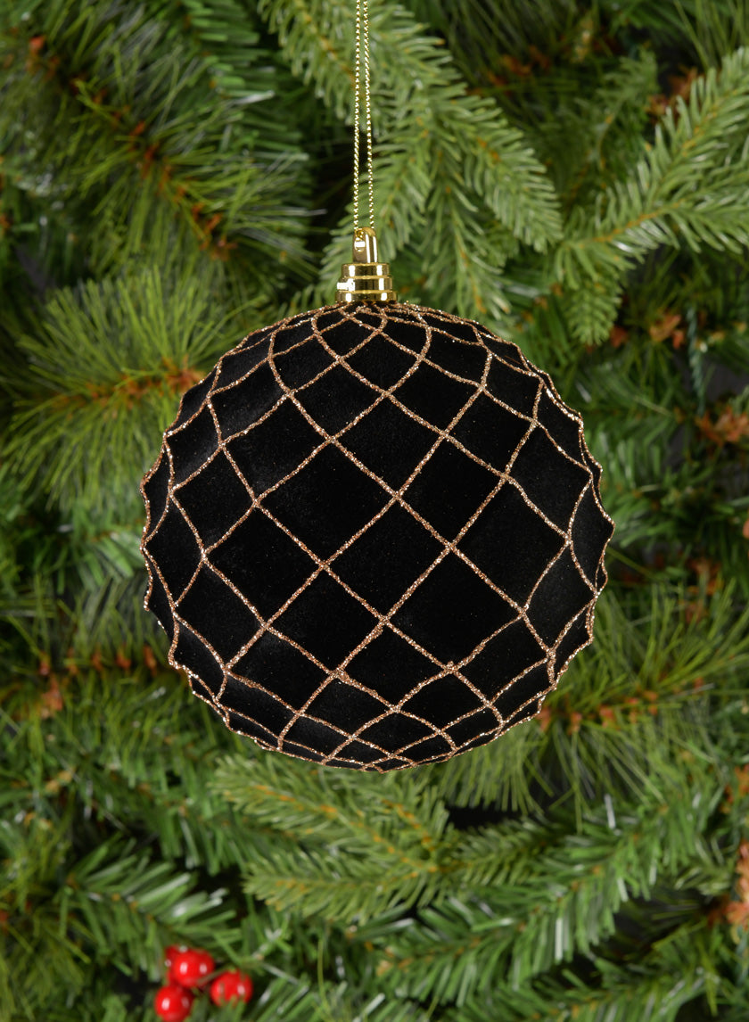 5in Round Flocked Black Ornament With Gold Decor Jamali Garden