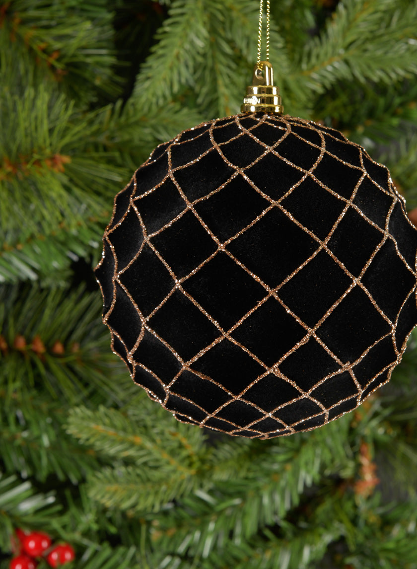 5in Round Flocked Black Ornament With Gold Decor Jamali Garden