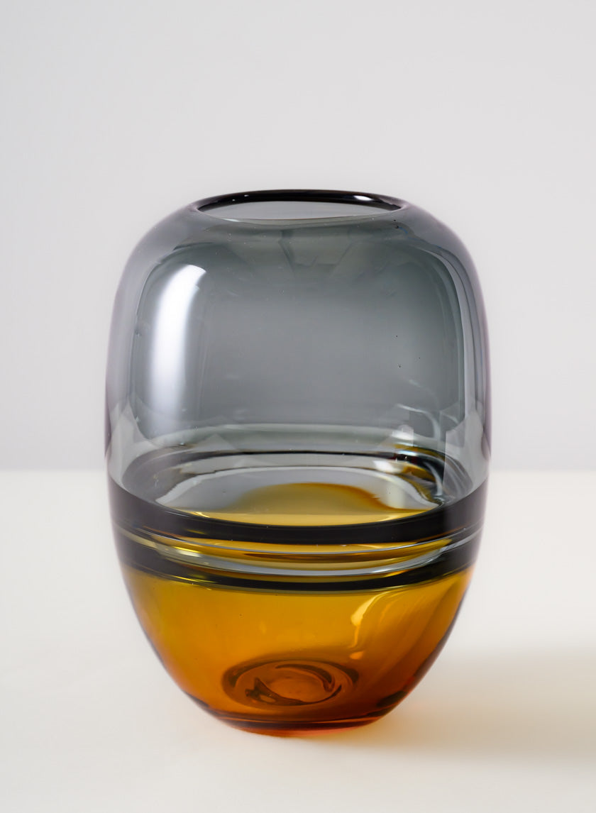 8in Tall Ecosse Dual Tone Amber and Smoke Statement Piece Glass Vase Decor Jamali Garden