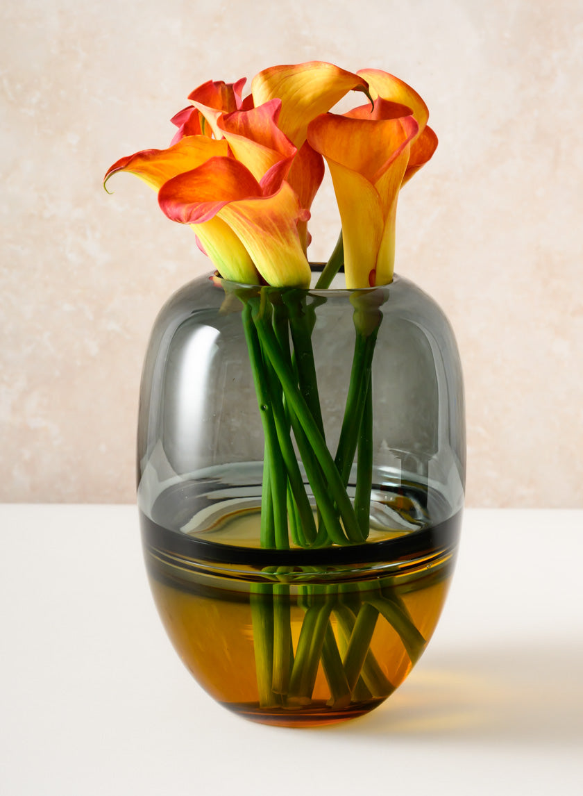 8in Tall Ecosse Dual Tone Amber and Smoke Statement Piece Glass Vase Decor Jamali Garden