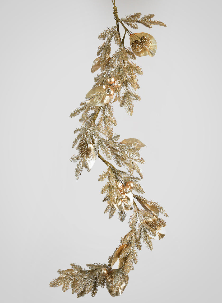 65in Long Metallic Magnolia Leaves and Berry Garland Decor Jamali Garden