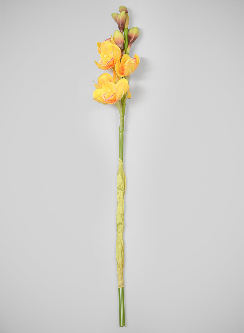 23in Long Real Touch Real Look Cymbidium Orchid Stem, Burnt Yellow, Case of 12 Decor Jamali Garden