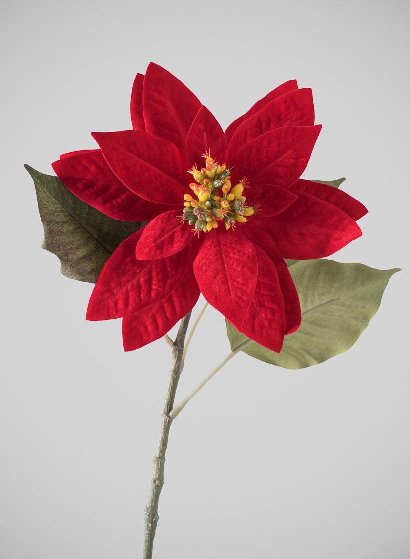 24in Long Real Touch Real Look Red Poinsettia Stem Decor Jamali Garden