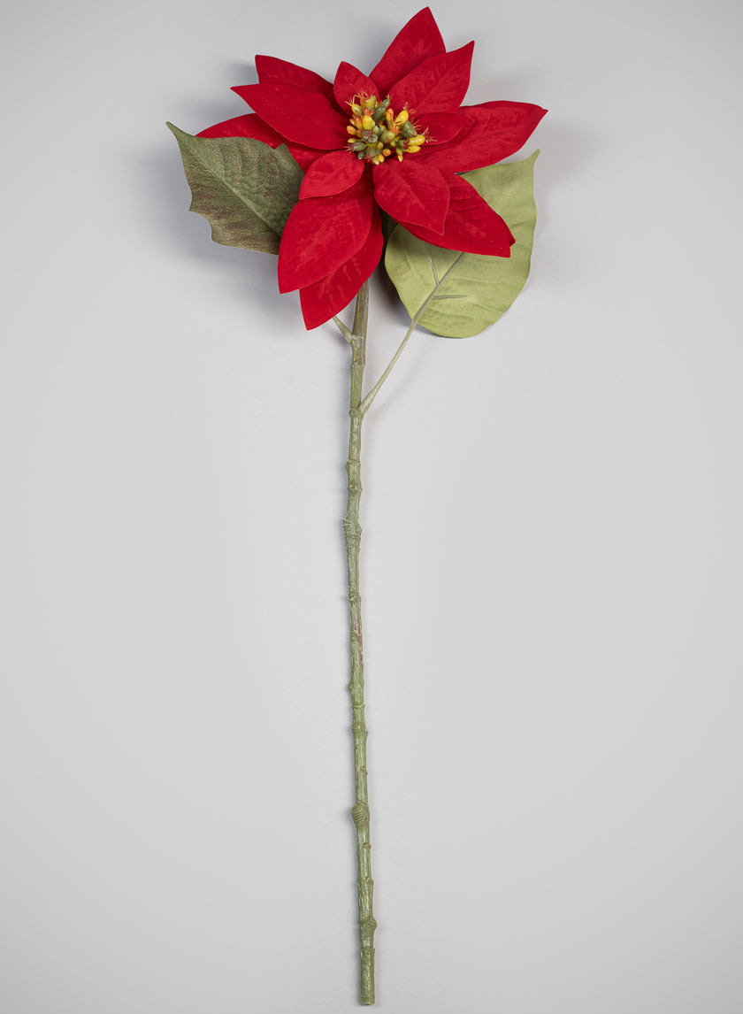 24in Long Real Touch Real Look Red Poinsettia Stem Decor Jamali Garden
