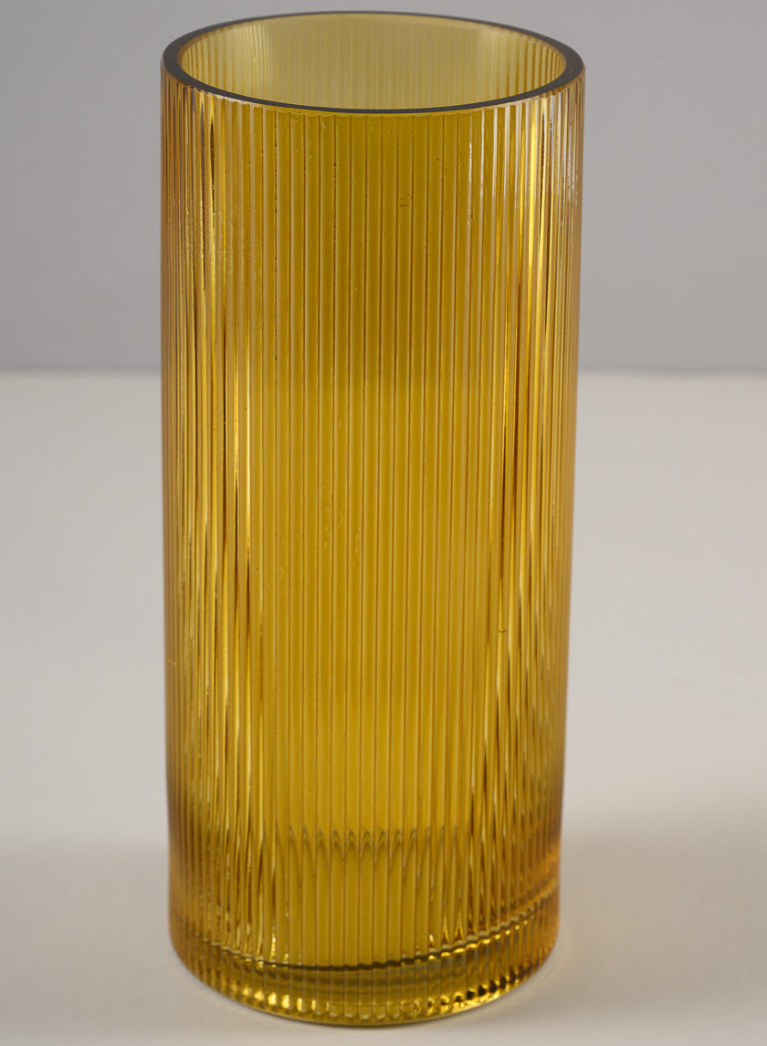 Amber Pleated Glass Cylinder and Oval Vase Decor Jamali Garden