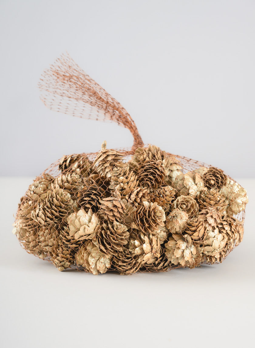 250G Champagne Mini Pinecones in Net Bag Decor Jamali Garden