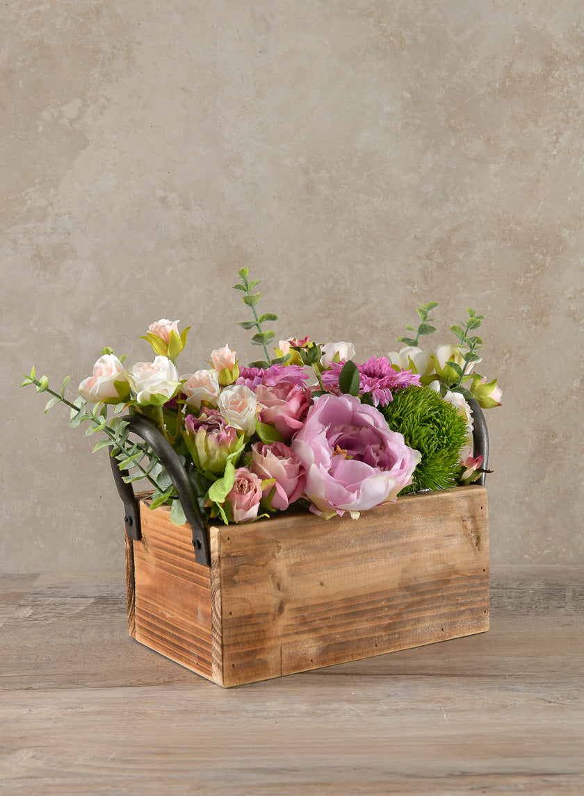 10.5in Long Burnt Wood Display Flower Box with Decorative Handles Decor Jamali Garden