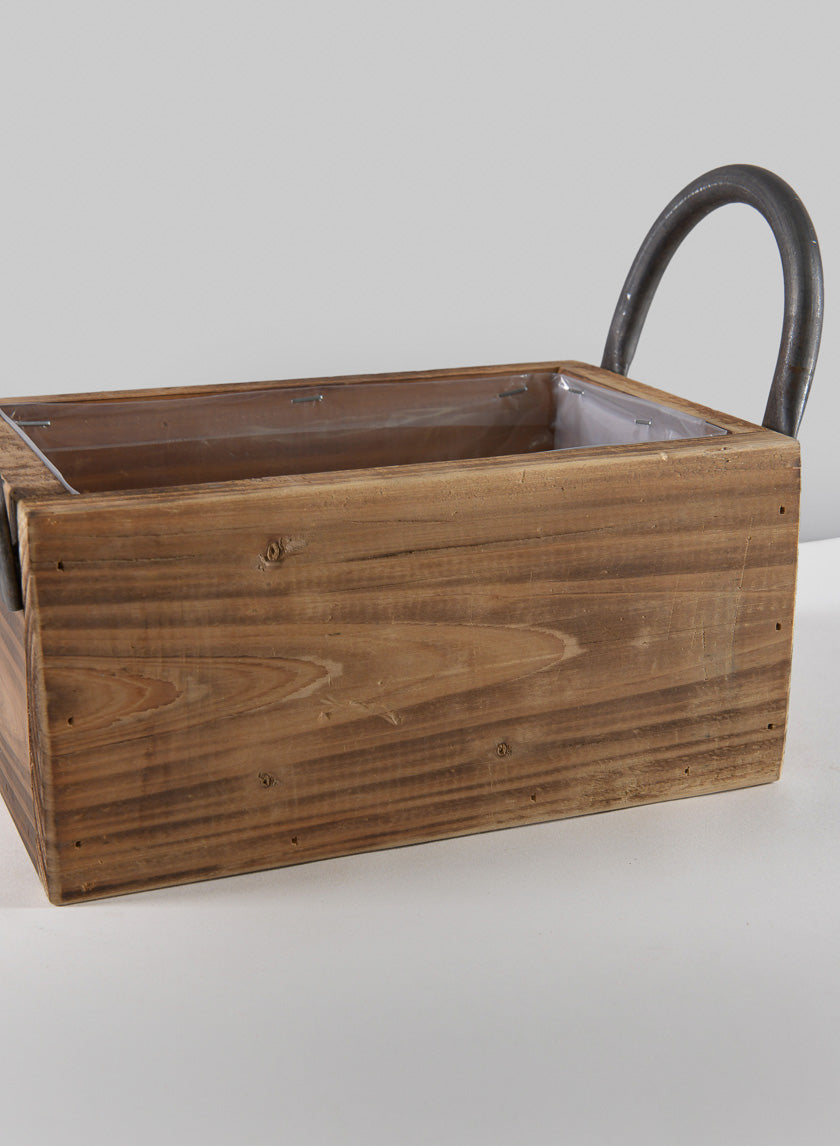 10.5in Long Burnt Wood Display Flower Box with Decorative Handles Decor Jamali Garden