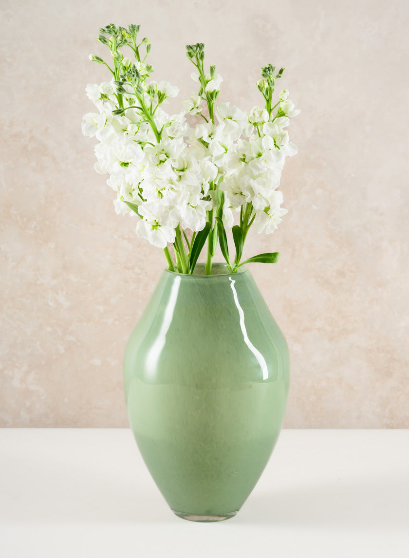 10in Tall Lucerne Jade Green Hand Blown Glass Vase Decor Jamali Garden