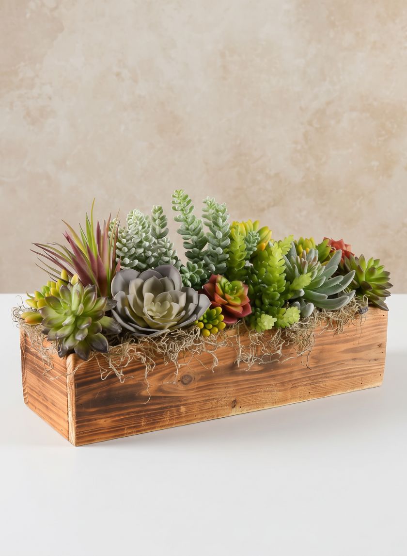 15.75in Long Burnt Wood Flower Box Decor Jamali Garden