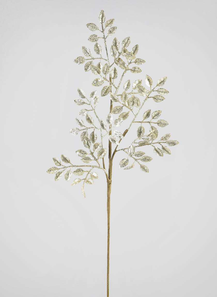 26in Long Silver Glitter Leaf Spray Decor Jamali Garden