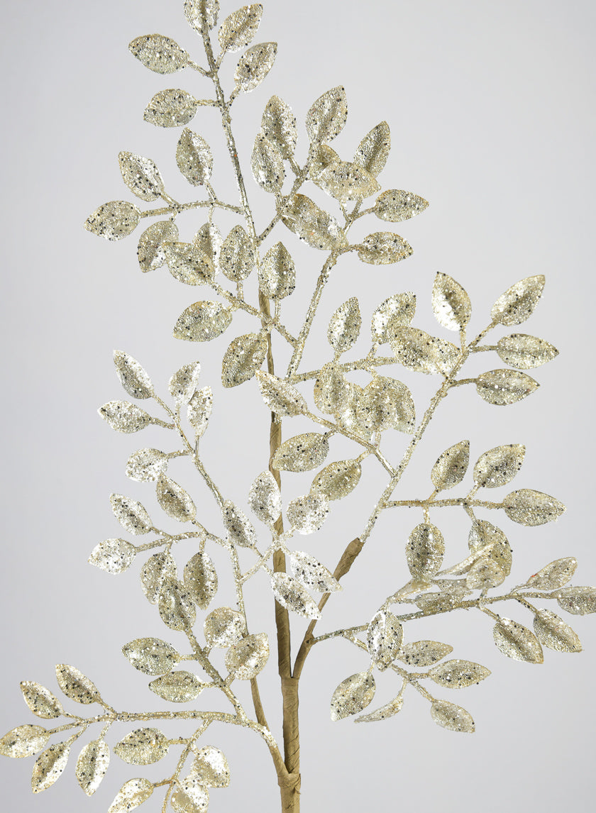 26in Long Silver Glitter Leaf Spray Decor Jamali Garden
