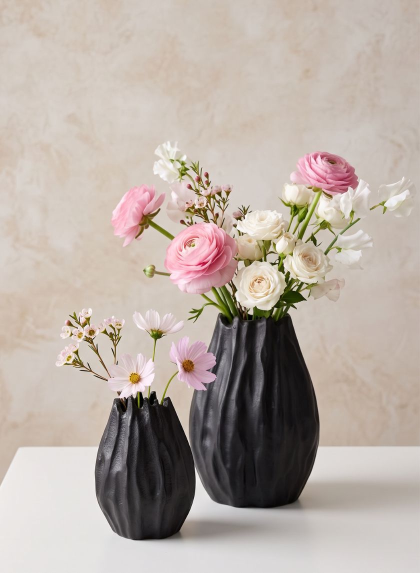 Aluminum Cosmos Black Bark Look Vase
