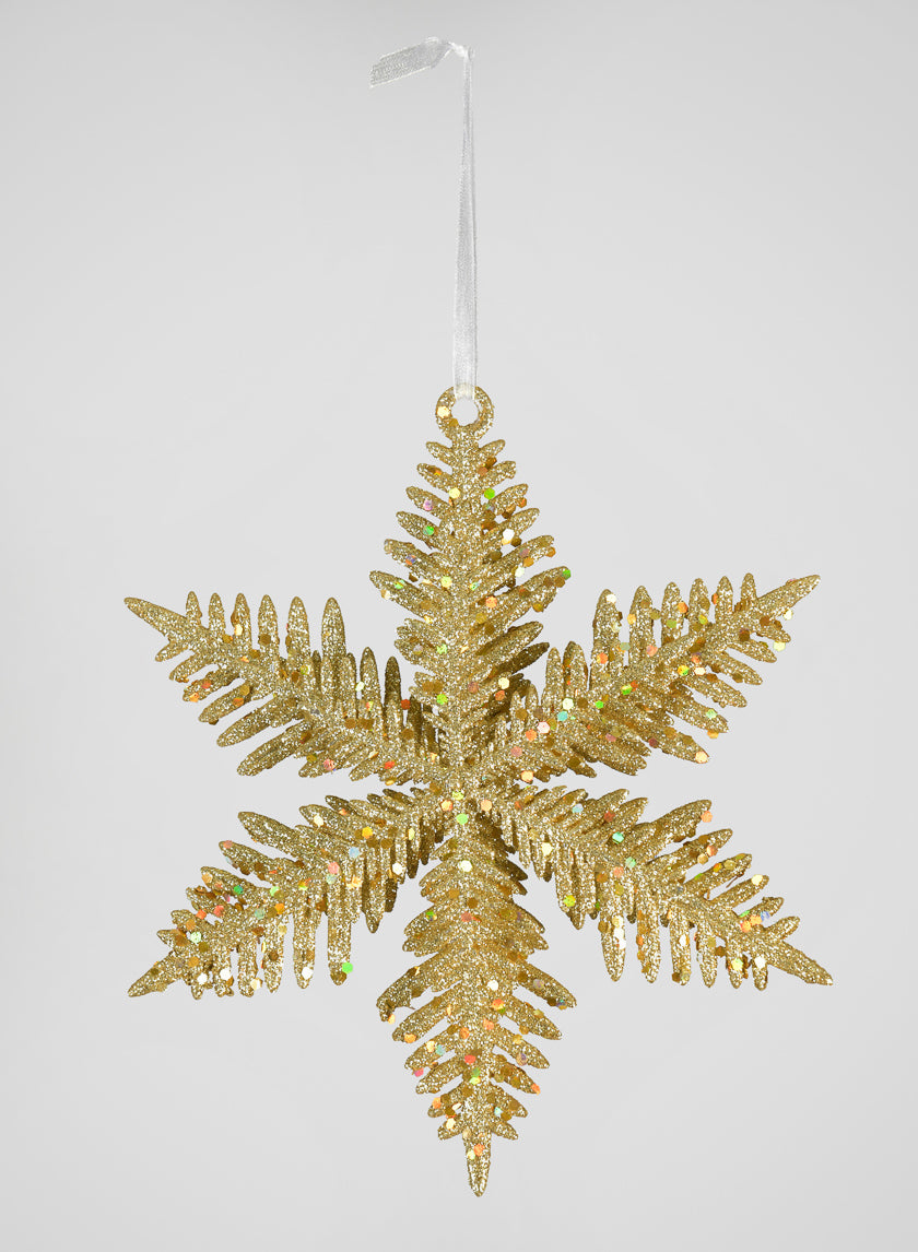 9in Long Gold Glitter Snowflake Ornament Decor Jamali Garden