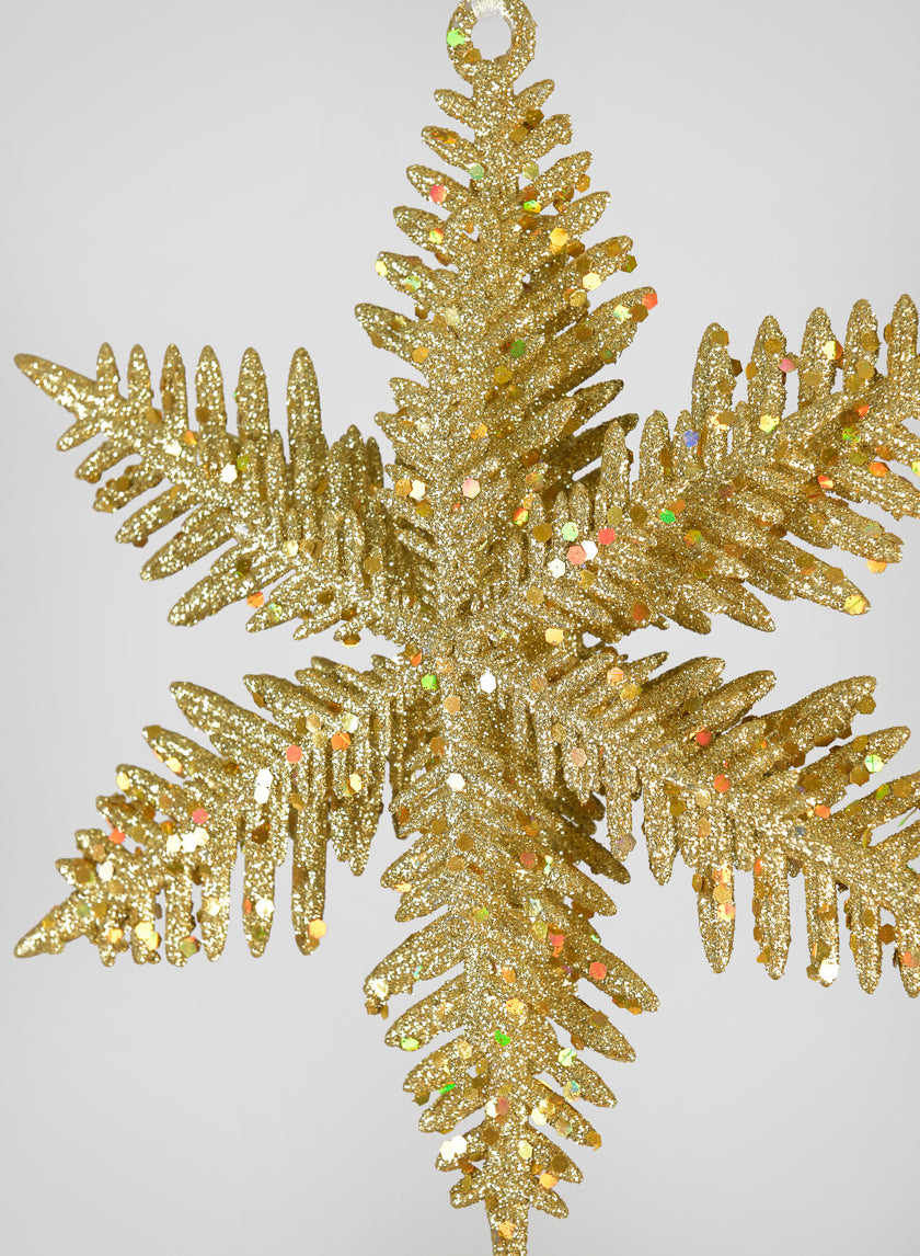9in Long Gold Glitter Snowflake Ornament Decor Jamali Garden