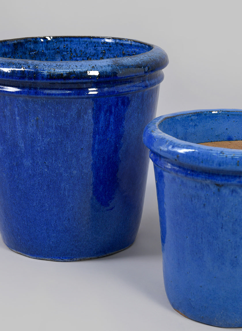 Rolled Rim Clay & Ceramic Planter, Santorini Blue Decor Jamali Garden