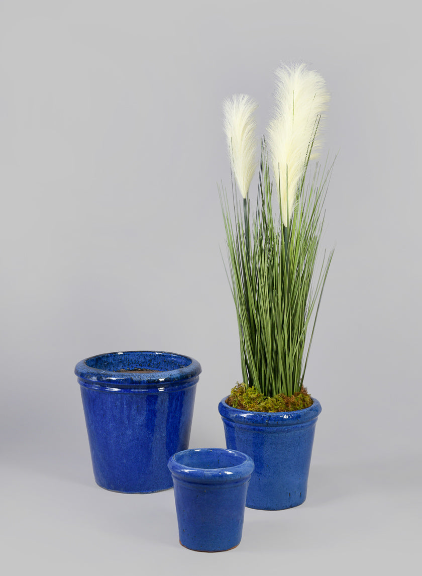 Rolled Rim Clay & Ceramic Planter, Santorini Blue Decor Jamali Garden