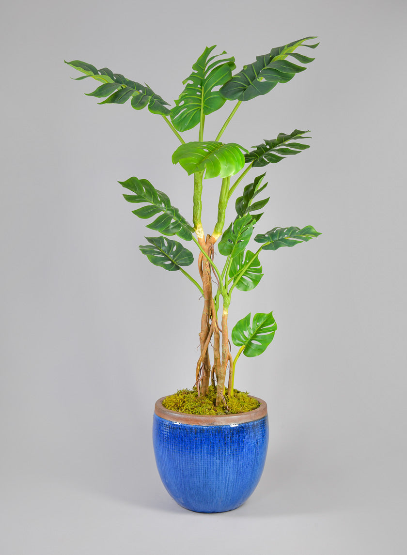 Rimmed Clay & Ceramic Planter Bowl, Santorini Blue Decor Jamali Garden