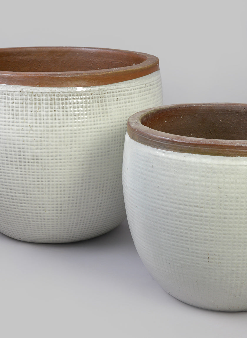 Rimmed Bowl Clay & Ceramic Planter, Yucatan Stone White Decor Jamali Garden