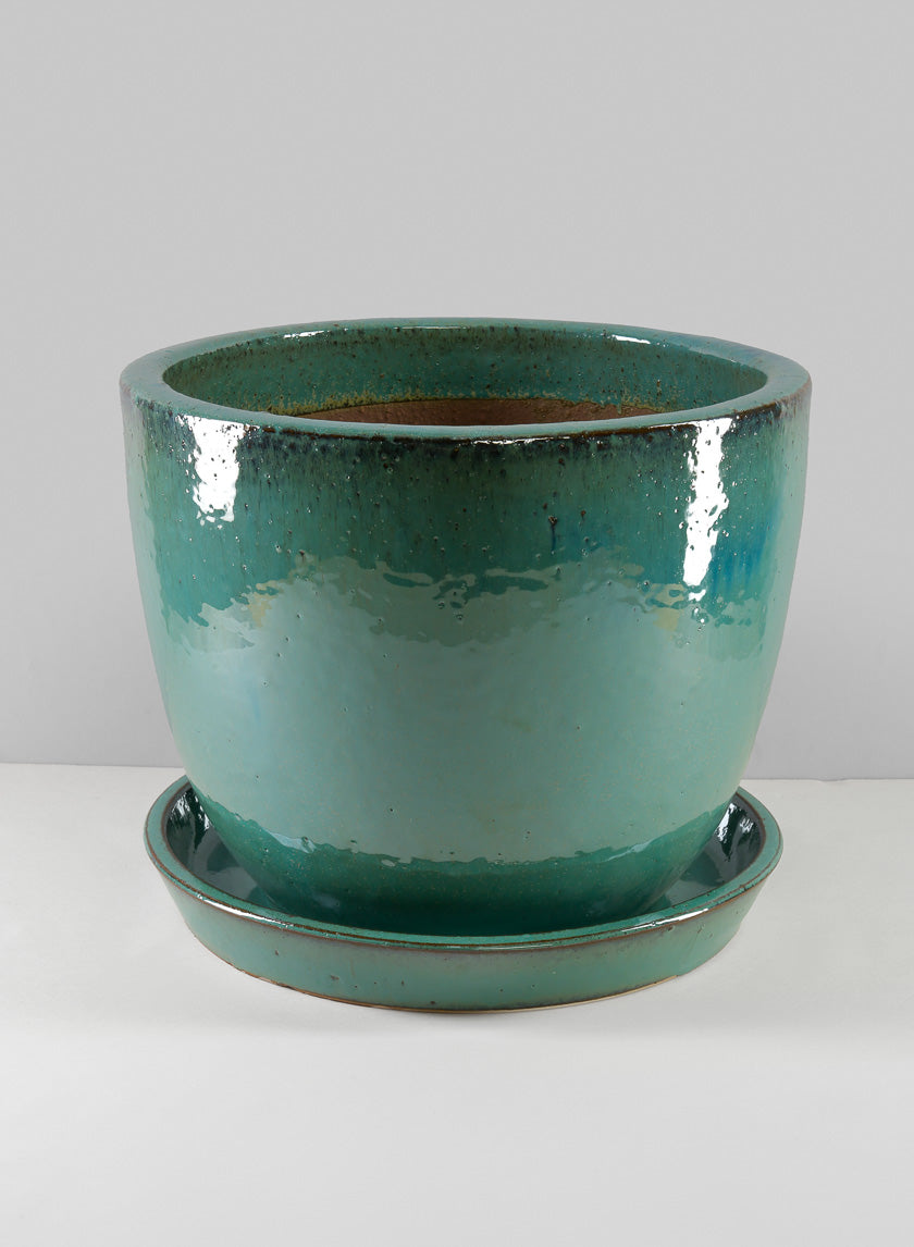 Laos Teal Glazed Planter Decor Jamali Garden 12.5in Tall EACH