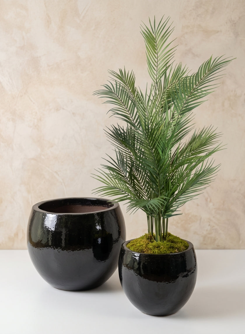 Grand Bowl Clay & Ceramic Planter, Mesquite Black Decor Jamali Garden
