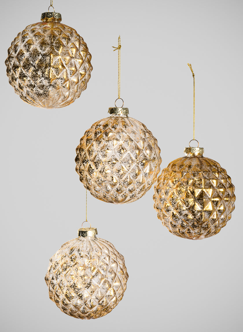 4in Round Gilded Old Gold Glass Ornament, Set of 4 Decor Jamali Garden