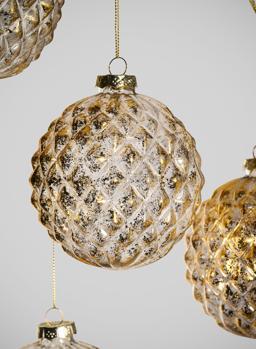 4in Round Gilded Old Gold Glass Ornament, Set of 4 Decor Jamali Garden