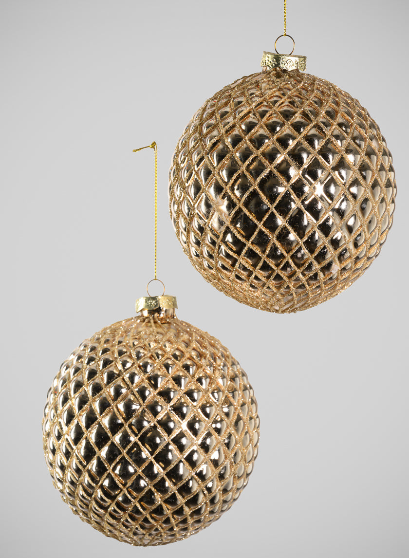 9in Round Gilded Hammered Gold Glass Ornament, Set of 2 Decor Jamali Garden