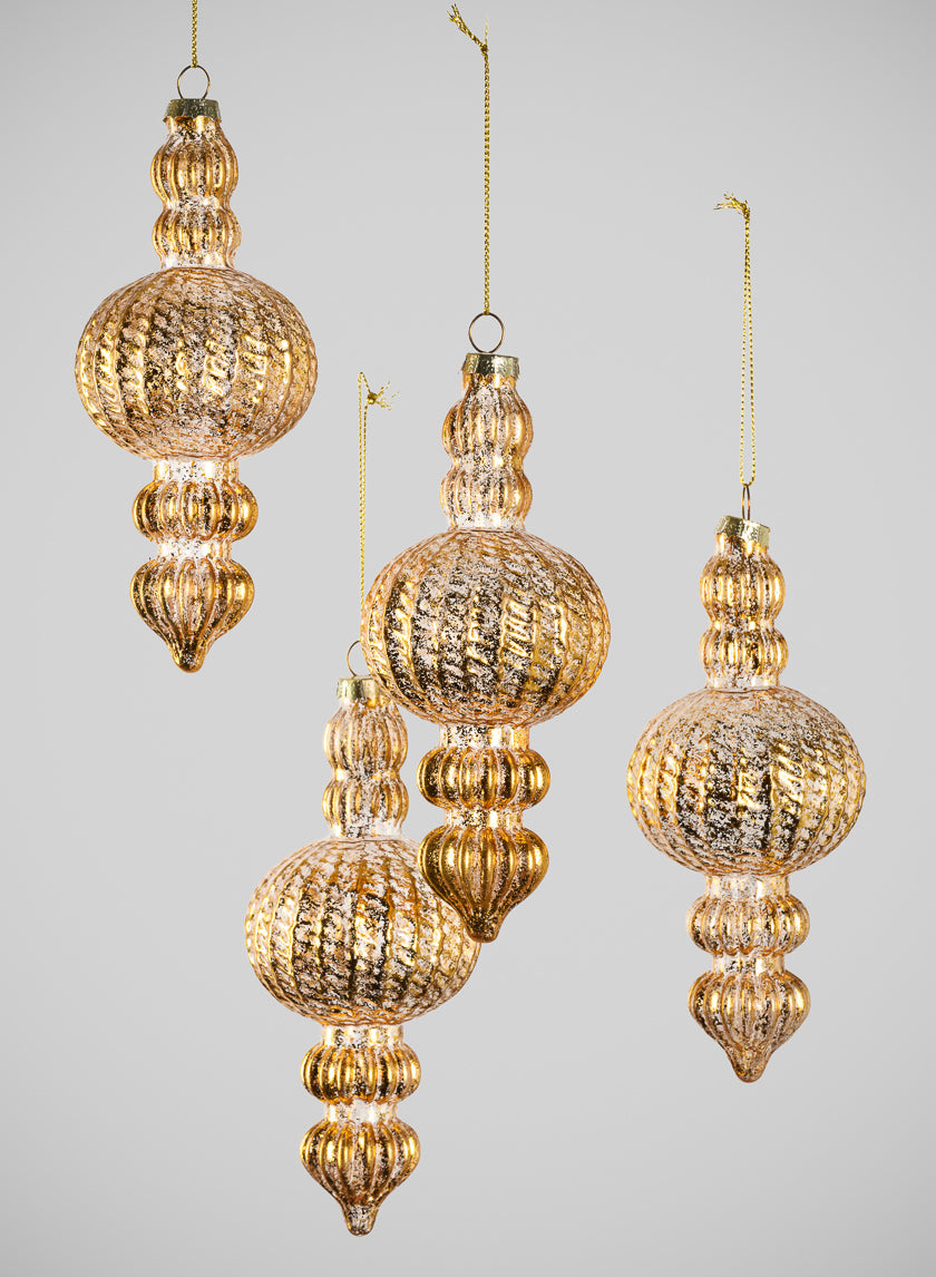 6in Long Gilded Old Gold Finial Glass Ornament, Set of 4 Decor Jamali Garden