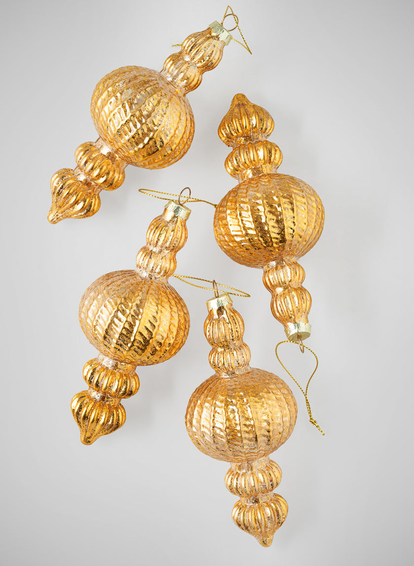 6in Long Gilded Old Gold Finial Glass Ornament, Set of 4 Decor Jamali Garden