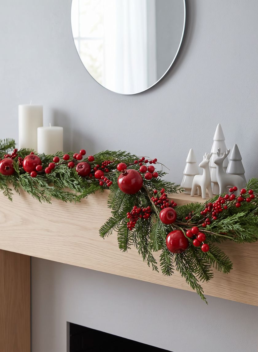 62in Long Festive Pine Garland with Red Berries and Apple Assortment, Case of 4 Decor Jamali Garden