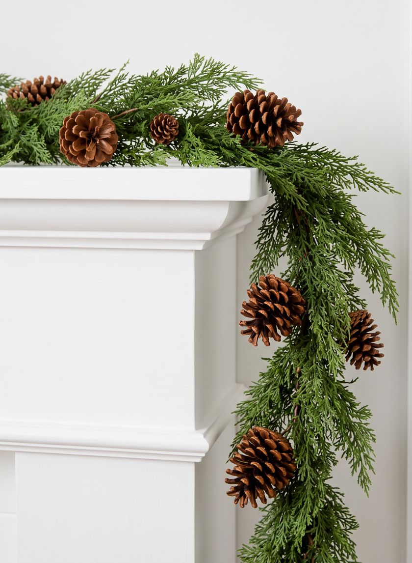 5ft Long Cypress Garland with Pine Cones Decor Jamali Garden