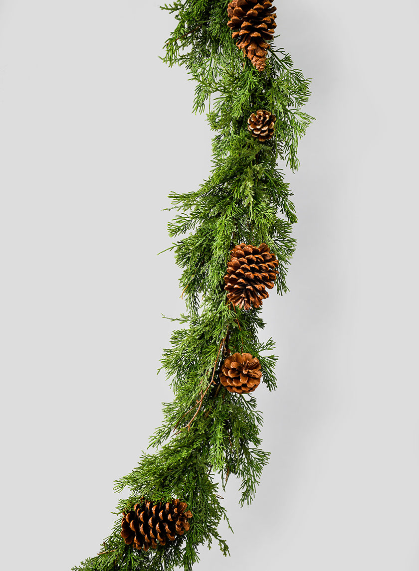 5ft Long Cypress Garland with Pine Cones Decor Jamali Garden