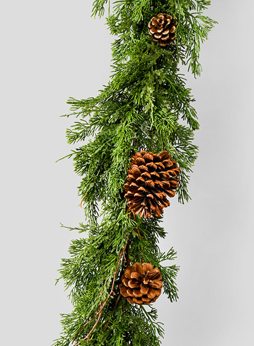 5ft Long Cypress Garland with Pine Cones Decor Jamali Garden